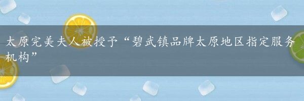 太原完美夫人被授予“碧武镇品牌太原地区指定服务机构”