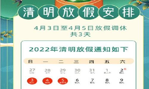 2018年清明节放假安排：4月5日至7日放假，共3天，4月8日正常上班