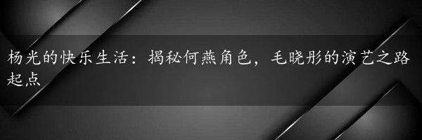 杨光的快乐生活：揭秘何燕角色，毛晓彤的演艺之路起点